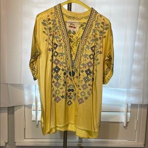 Johnny Was Yellow Embroidered Blouse